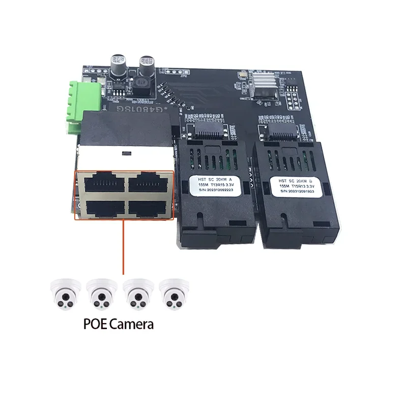 2sc4port ตัวรับส่งสัญญาณพอร์ตไฟเบอร์ออปติก802.3at/af POE 48V 2 * SC ยาว100เมตร