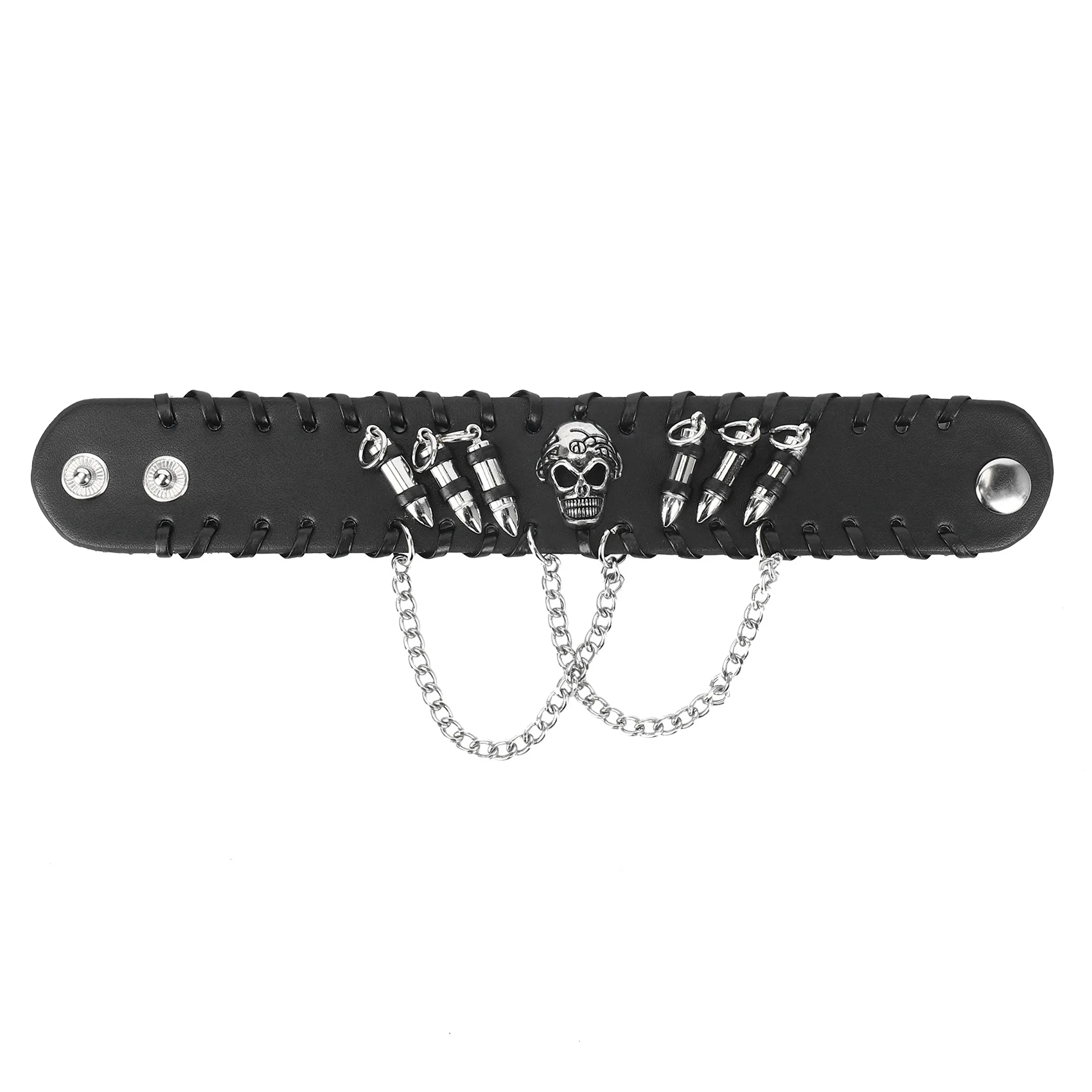 

Black Men's Gothic PU Leather Bullet Skull Chain Wristband Bracelets for