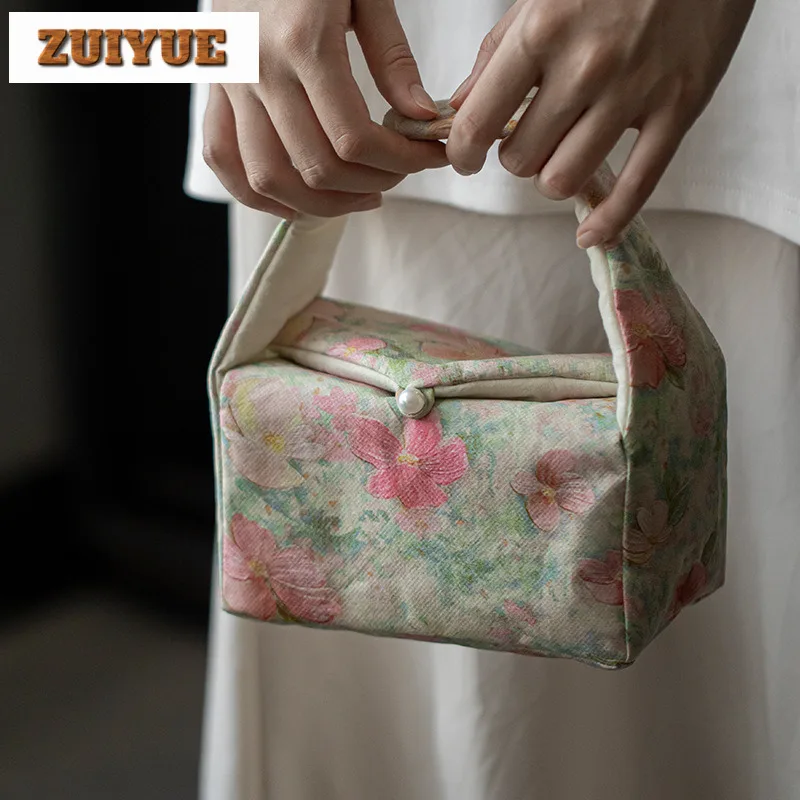 

Handmade Fabric Monet Style Tea Cozies Luxury Tea Cozy For Teapot Portable Bag Travel Tea Set Bag Chinese Tea Set Accessories