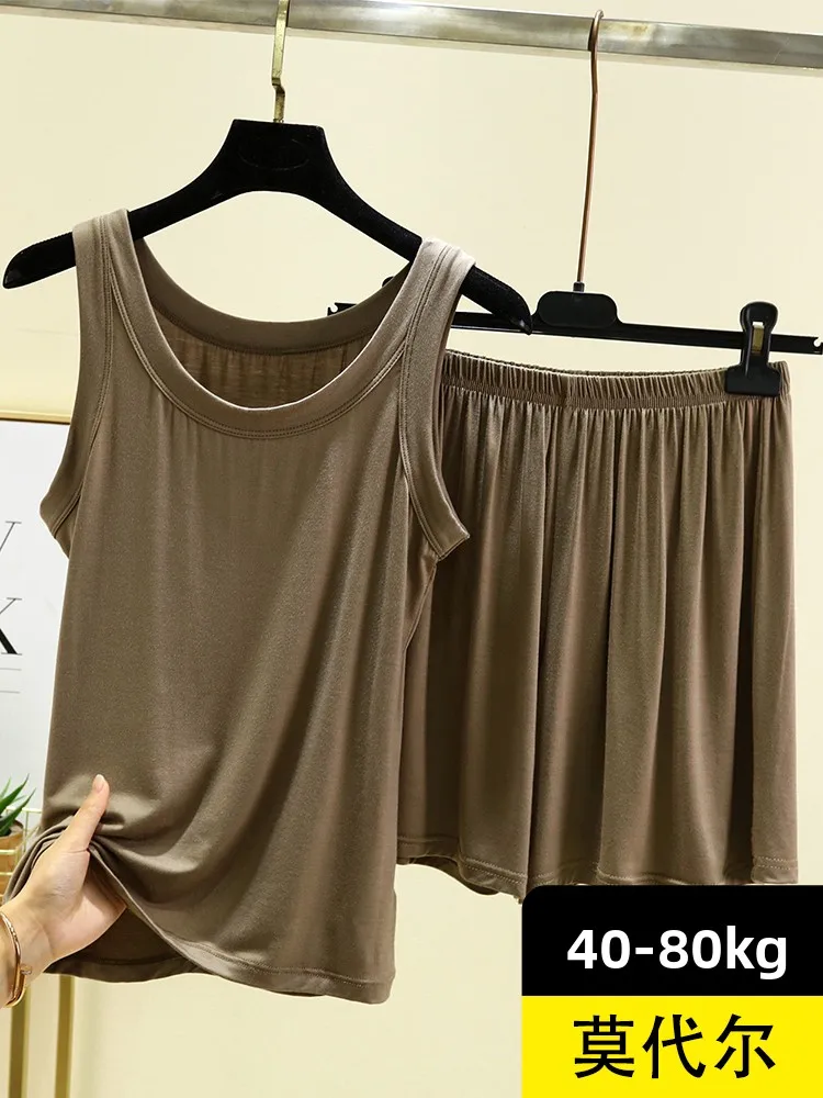 

Casual Modal Svel Vest Set Summer Thin Large Size Loose Home Clothes Two-Piece Set Ladies Nightgown Comfortable Spwear