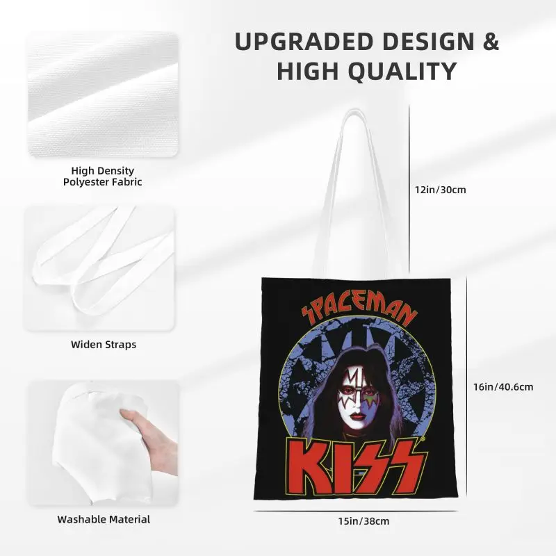 Heavy Metal Rock Band Kiss Boodschappen Boodschappentas Schattige Bedrukte Canvas Shopper Schoudertassen Grote Capaciteit Draagbare Handtas