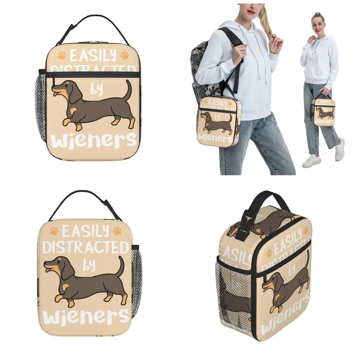 Dachshund Dog Easily Distracted By Wieners Thermal Insulated Lunch Bags Portable Food Container Bags Thermal Cooler Lunch Boxes