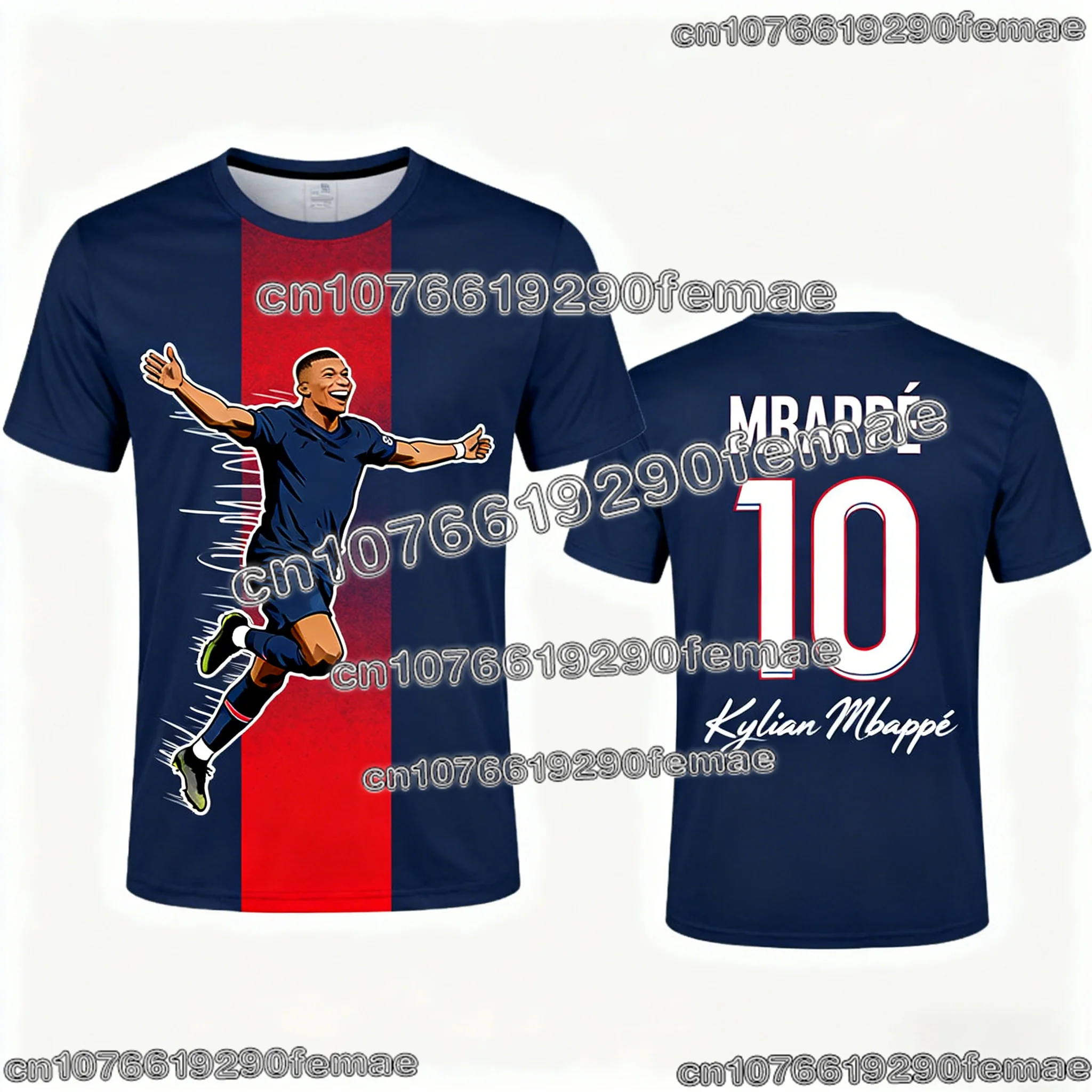 Mbappé # 10 2026 كرة القدم تي شيرت ثلاثية الأبعاد مطبوعة الرجال النساء الاطفال الصيف مروحة الطبعة ملابس رياضية كاجوال لتدريب كرة القدم