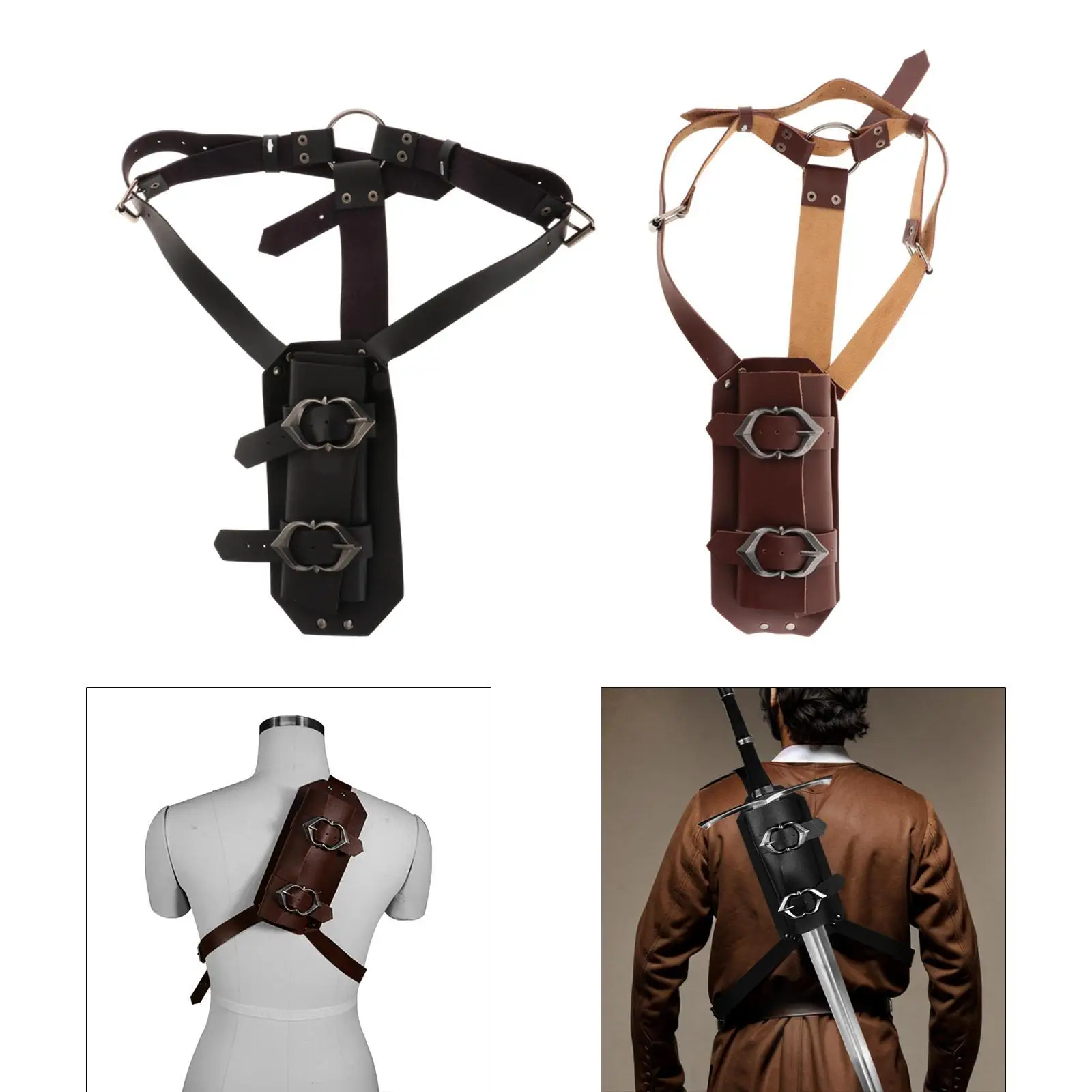 Medieval Warrior Scabbard Rapier Holder Adjustable Shoulder Strap Cosplay Costume Props for Halloween Disguises Role-playing