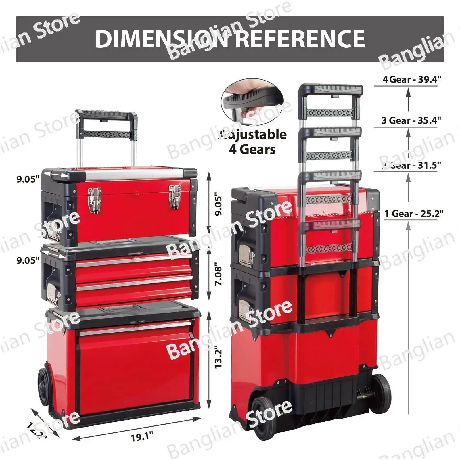 Garage Workshop Organizer, Steel and Plastic Stackable Rolling Tool Box, Upright Trolley