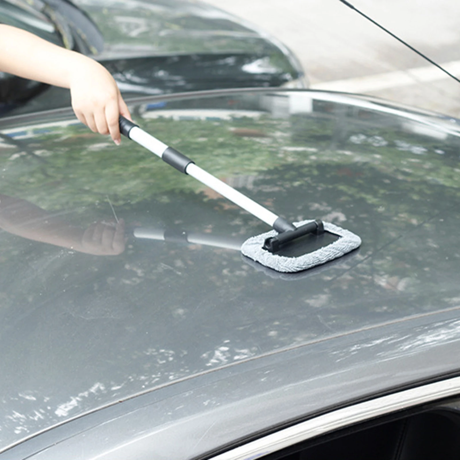 Aluminum Alloy Telescopic Pole Car Window Cleaner Rotatable Foldable Windshield Cleaning Window Cleaner Brush Car Cleaning Tool
