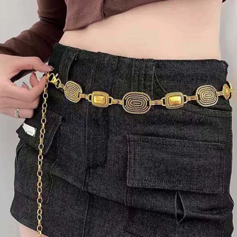 Retro Versatile Ethnic Style Metal Bohemian Waist Chain Belt For Women Fashion Sweater Chain Waist Seal Body Decor Accessories