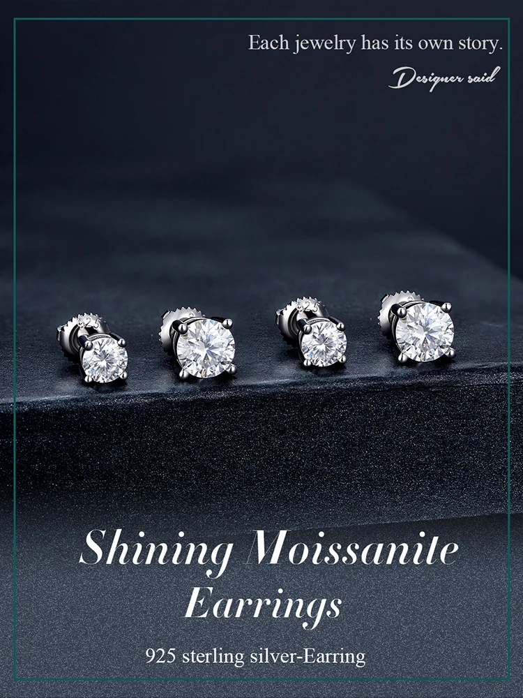 Bamoer 0.5-1ct Moissanite Screw Back Earrings for Women, D Color VVS1 Clarity Lab Created Diamond Earring White Gold Earrings