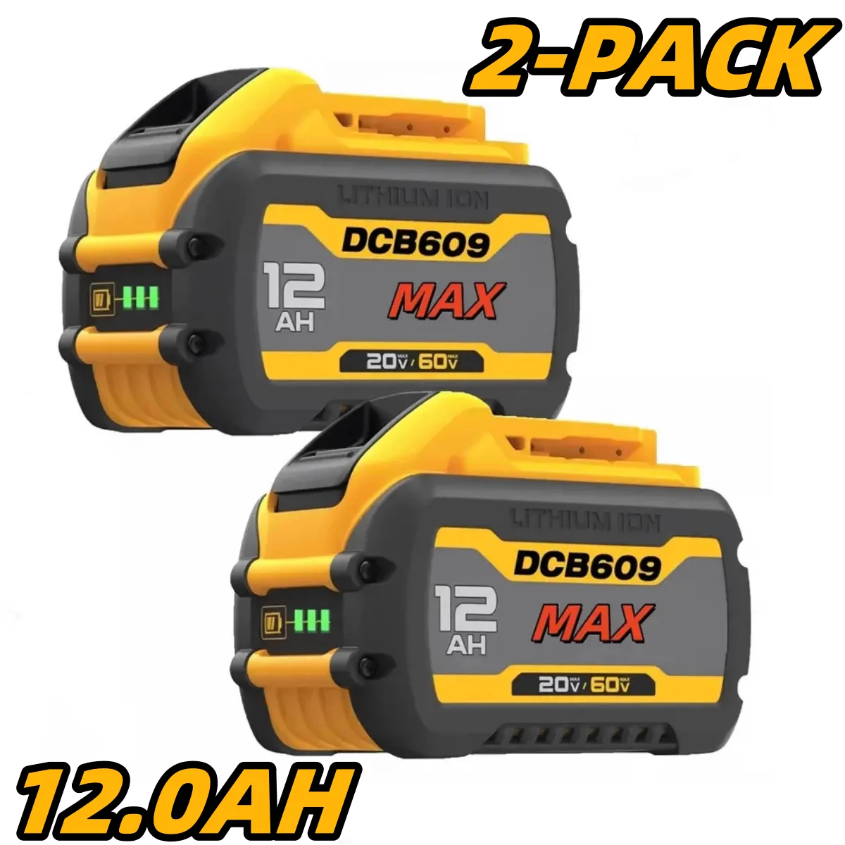1/2/4PACK 12.0Ah Batteries For DEWALT FLEXVOLT 20V 60V MAX Lithium Ion Battery DCB609 DCB606 DCB612 Fit Compatible With Dewalt