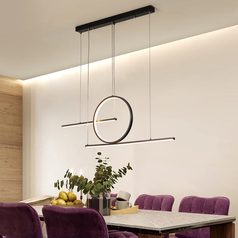 Luz pendente LED nórdica com controle remoto, preto e dourado, luz moderna da atmosfera, casa e restaurante, sala de estar