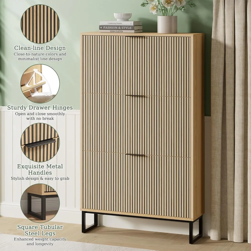 

Shoe Cabinet Storage with 3 Flip Drawers, Shoe Organizer Cabinet for Entryway, Modern Freestanding Hidden Shoe Rack, Customized