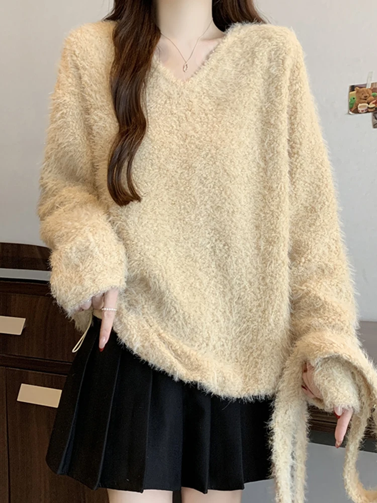 

Простой вязаный топ с V-образным вырезом и длинными рукавами для женщин, весенняя модная свободная накидка, базовый слой, повседневная одежда для активного отдыха и путешествий