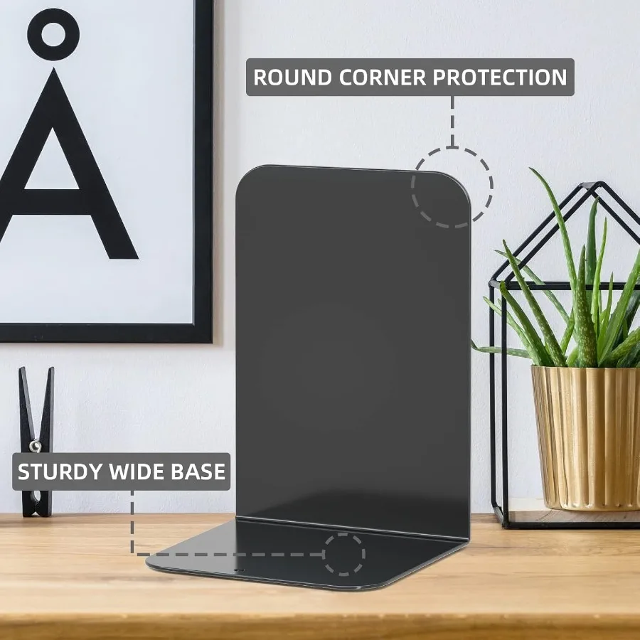 مساند كتب معدنية سوداء شديدة التحمل مصممة للأرفف مثالية لتنظيم الكتب الثقيلة في المكاتب المنزلية والبيئات المدرسية #4