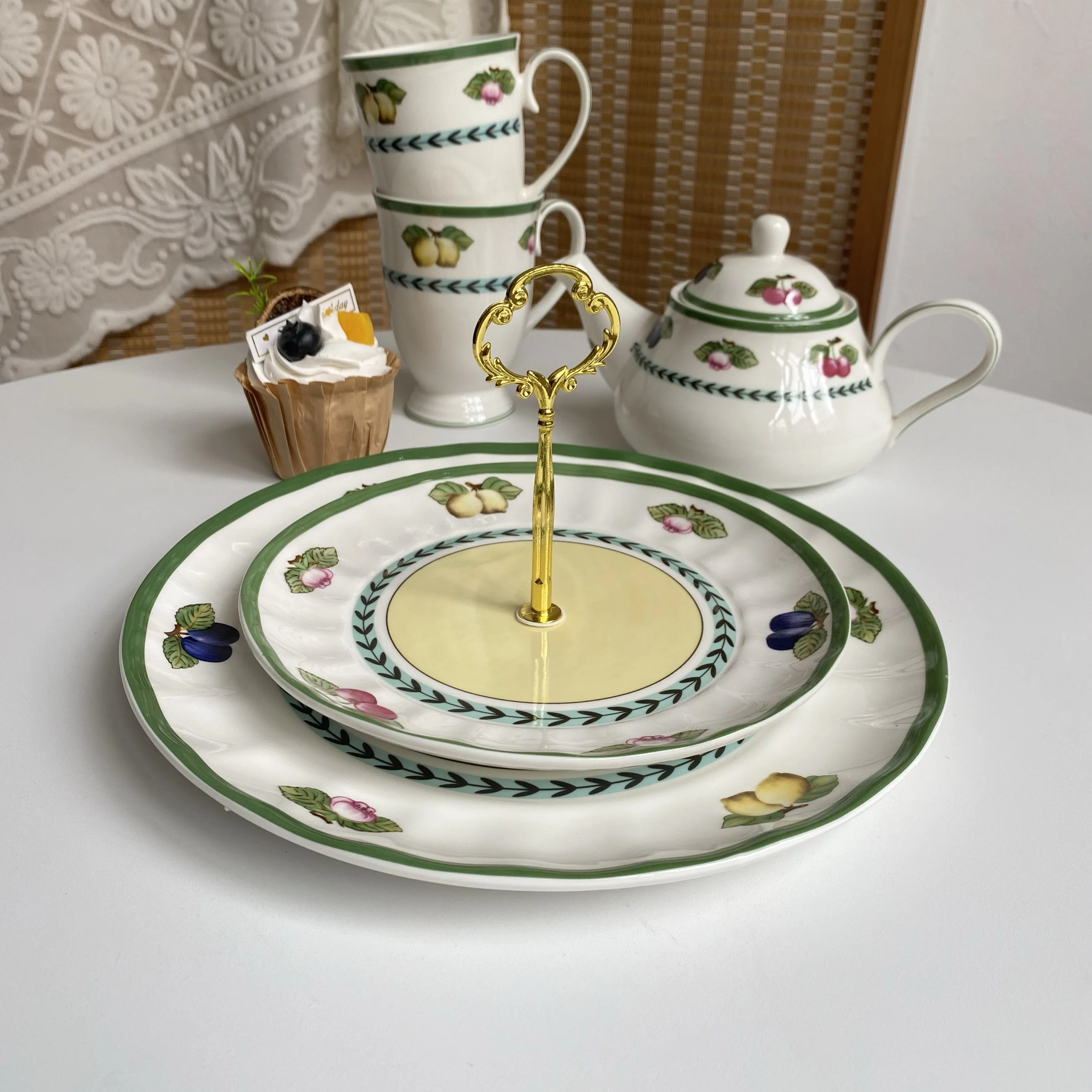 

Garden series high-value ceramic kettle single retro household teapot with filter cold kettle matching fruit plate