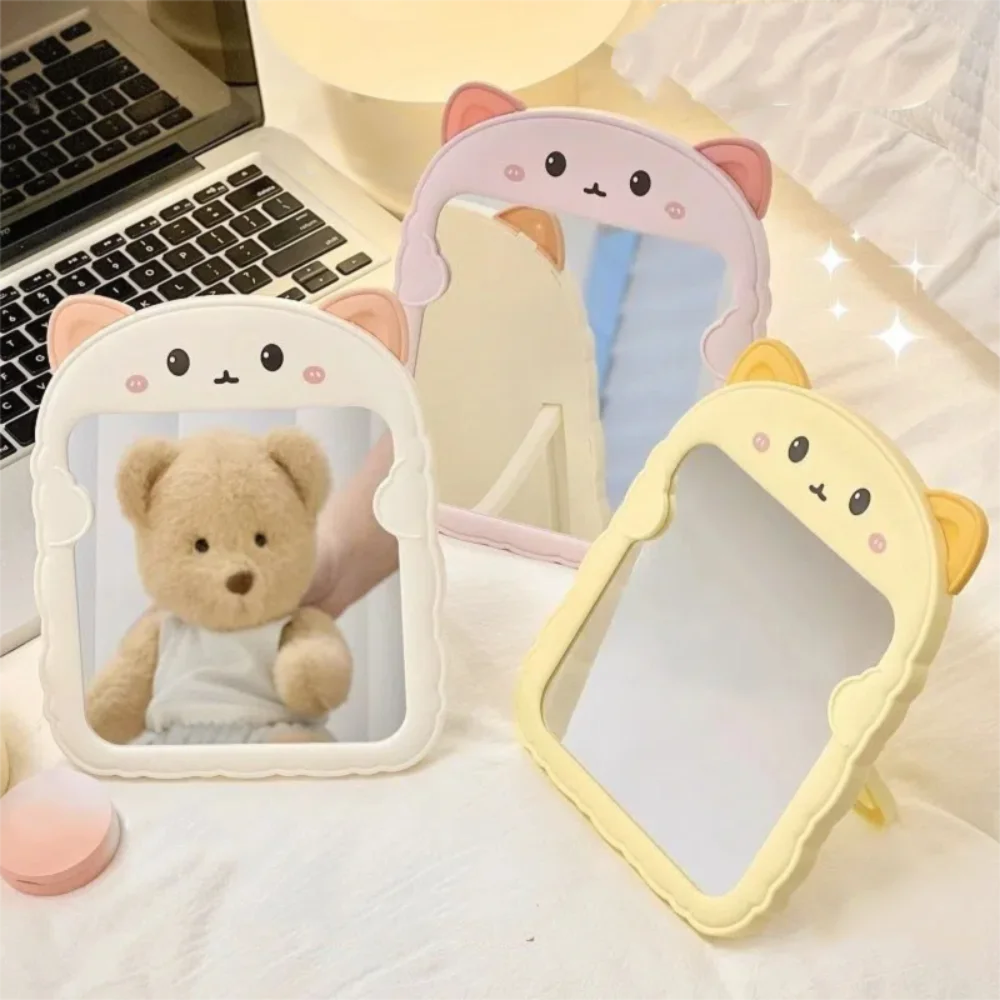 

Cute Cat Bear Cartoon Makeup Mirror Handheld Small Desktop Makeup Mirror Korean Folding Bedroom Vanity Mirror Home Decor