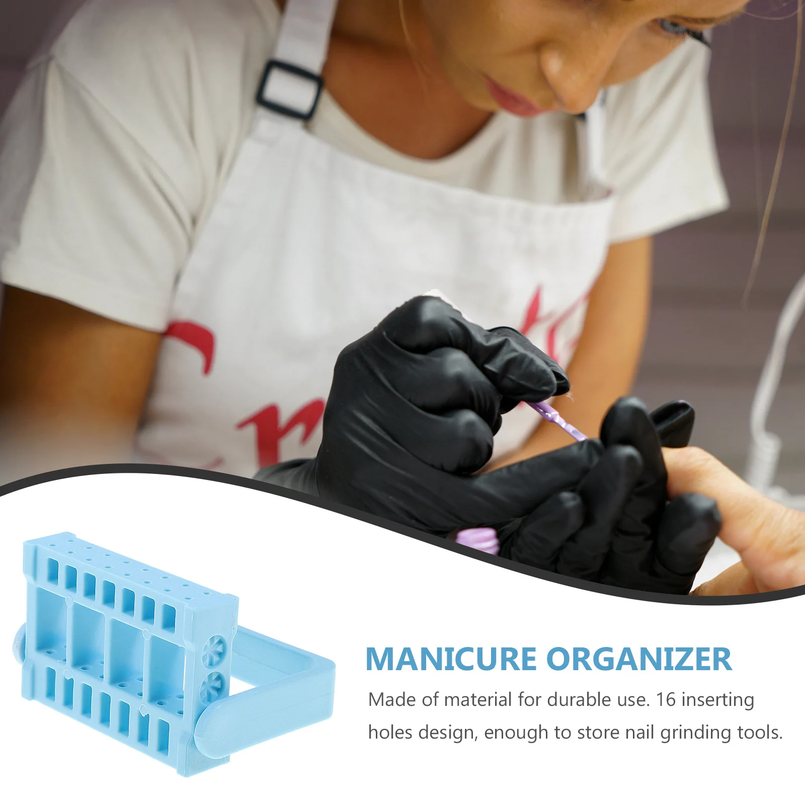 

16 Holes Manicure Organizer Box Premium Material Nail Grinding Tool Storage Case Portable Design Light Blue Manicure Organizer