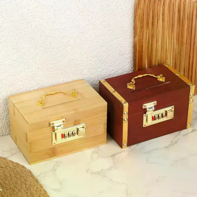 Combination Lock Piggy Bank Adult Treasure Box Savings Box Decorative Secure Lock Home Storage Gadget Safe And Anti-Theft Wooden