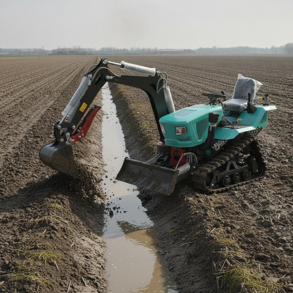 50HP Agricultural Crawler Tractor Diesel Tracked Tractor with Mini Excavator Attachment for Farm Plowing Trenching CE ISO Approv