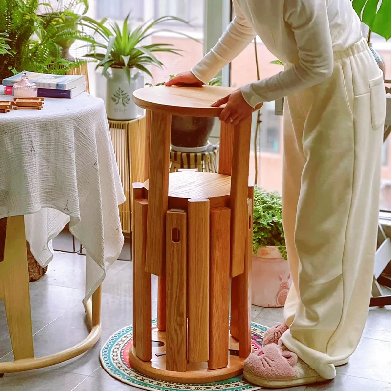 Solid Wood Stool Durable Stackable Multifunctional Ottoman Space-Saving Home Stool for Living Room Bedroom Bedside Table