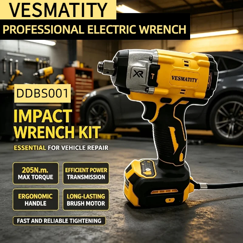 Vesmatity DDBS001 20V Compact Cordless Brushless Impact Wrench High Torque Professional Tool For Truck Repair Assembly