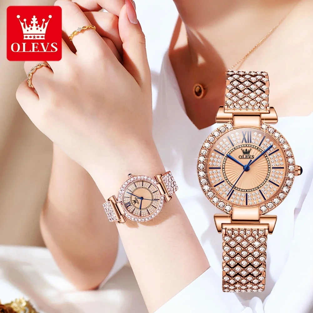 OLEVS 9942 Quartz Waterproof Women Wristwatch Stainless Steel Strap Fashion Inlaid Diamond Luxury  Watches for Women