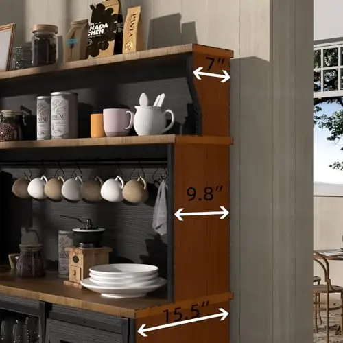 55'' Farmhouse Coffee Bar Cabinet with 3 Tier Storage Hutch, Coffee Bar Station with Sliding Barn Door, Hutch Storage image 5