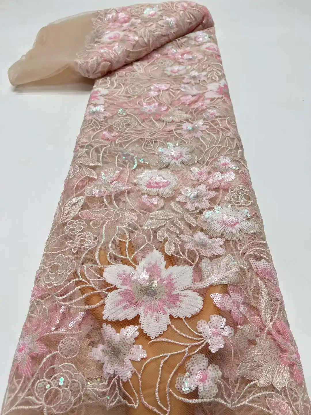 

Pretty 2024 Colorful Sequins Full Embroidery French tulle net /African sequins Fabric For Party Dresses weddings