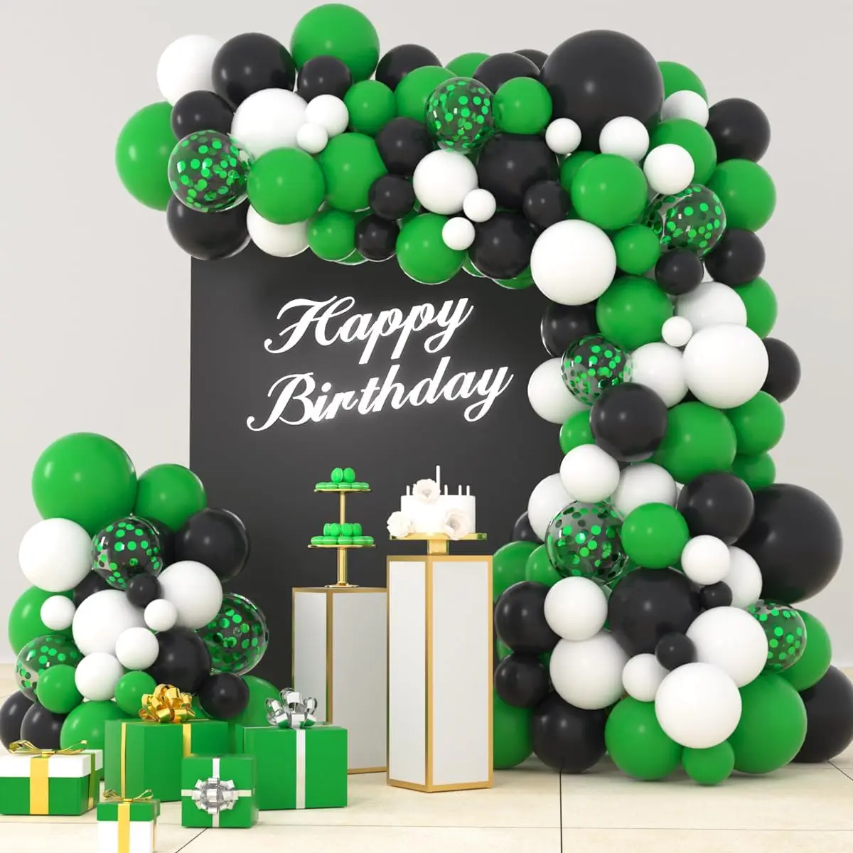 111 Uds. Kit de arco de guirnalda de globos verde, blanco y negro para videojuegos, fútbol, cumpleaños, Safari, jungla, Baby Shower, fiesta de graduación