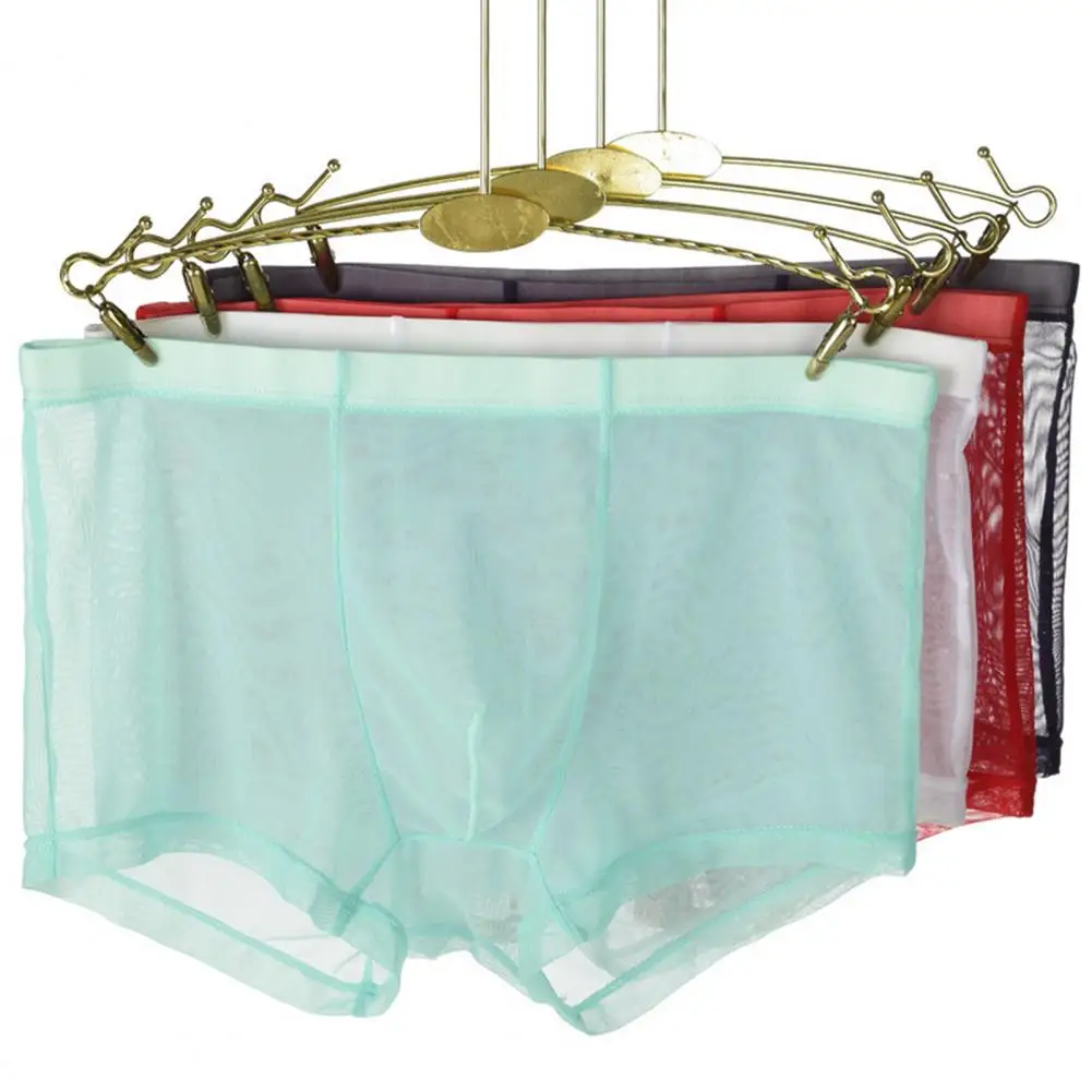 Men See Through Underpants Breathable Solid Color Ice Silk Elastic Waist Polyester Quick Dry Mesh Men Boxers Underwear Lingerie image 4