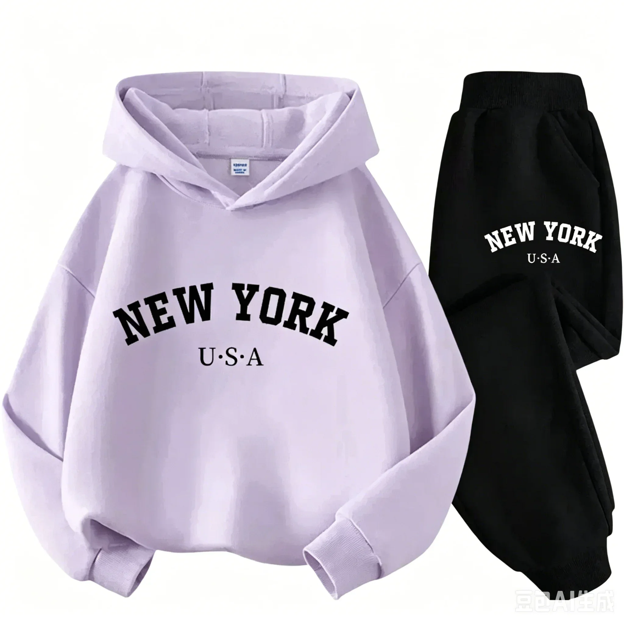 Kinder-Hoodie-Set Herbst Winter New York USA Buchstaben-Grafik Sweatshirt Hosenanzug Baby Jungen Mädchen Kinder Sport Zweiteiliger Trainingsanzug – Detail 5