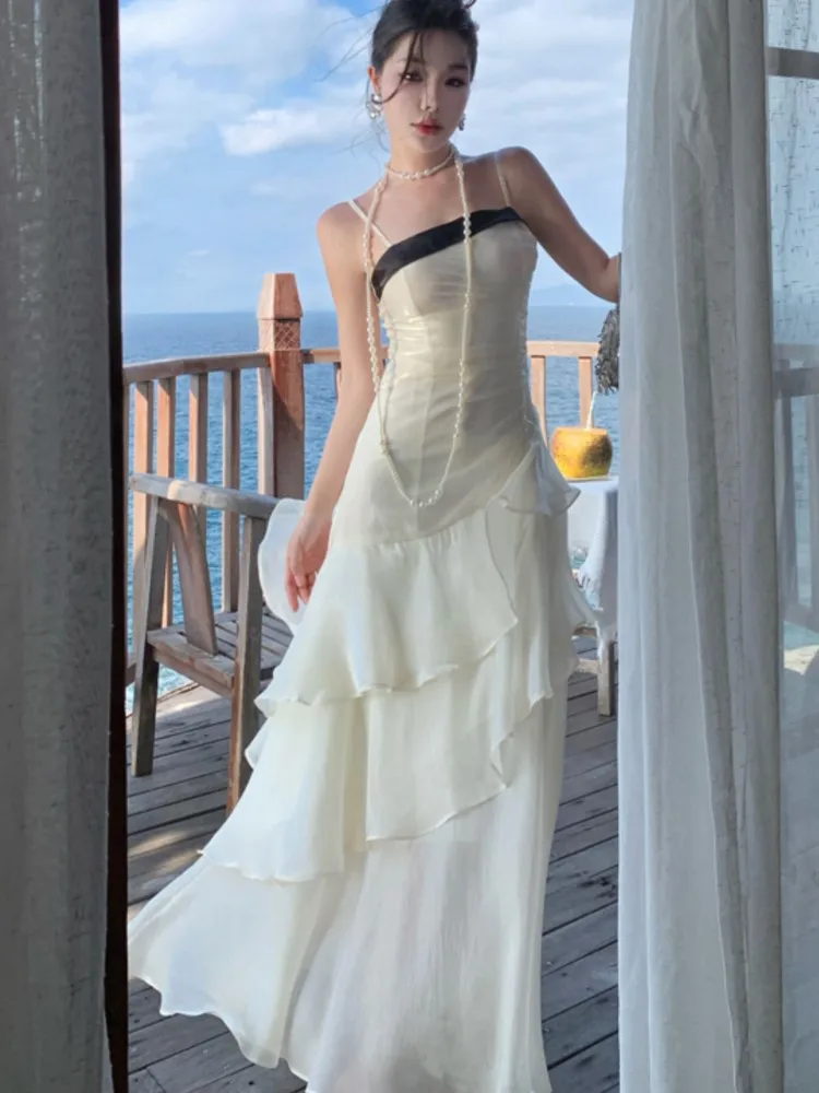 

Women Elegant Bodycon Party Wedding Dress Spaghetti Strap Vintage Slim Solid Chic Birthday Prom Female Clothes Long Vestidos