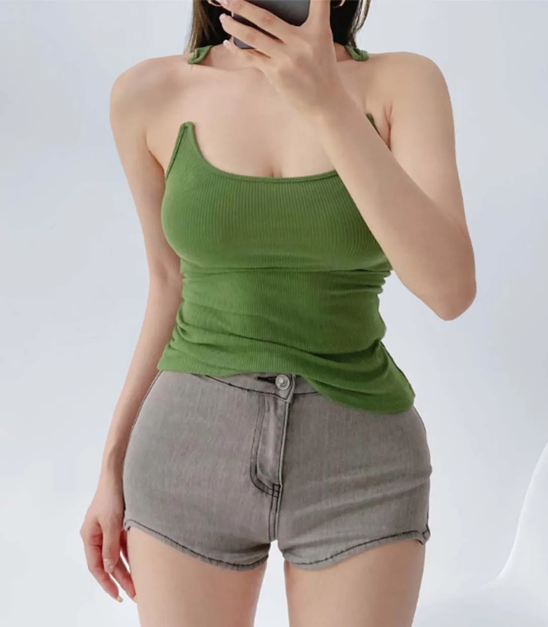THRUM Summer New Pure Desire Spicy Girl Cami Top Invisible Clear Shoulder Strap Slim U Neck Sleeveless Layering Tank Vest