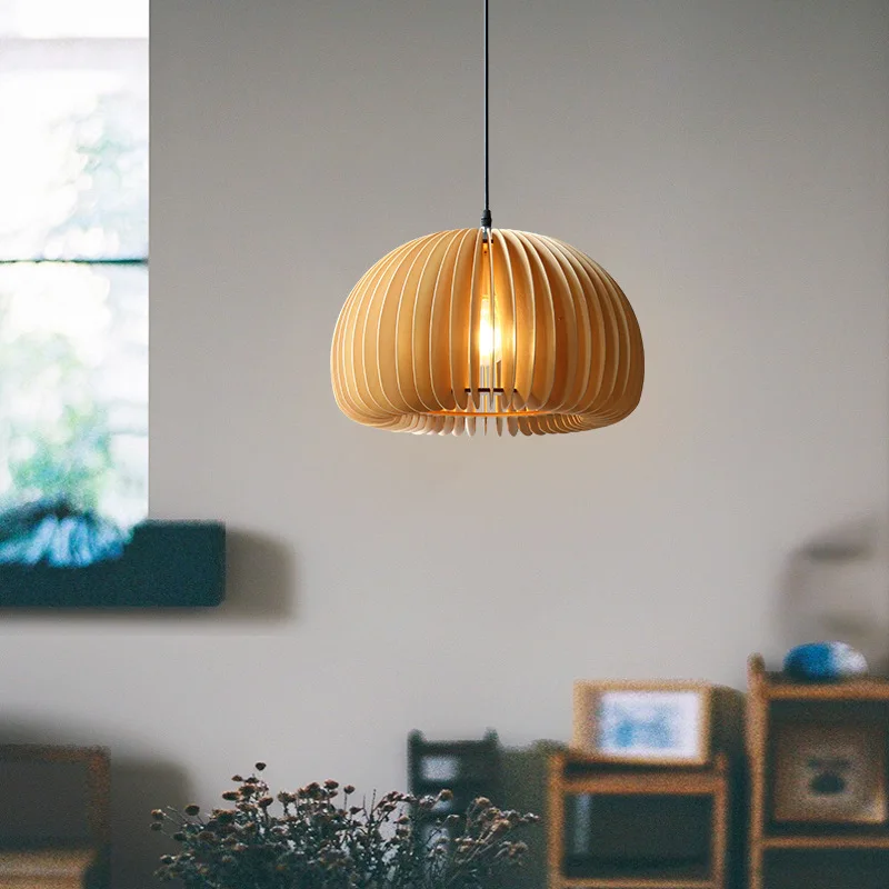 

Wooden Pumpkin Pendant Lamp Ceiling Hanging Suspension Light for Kithen Dining Room