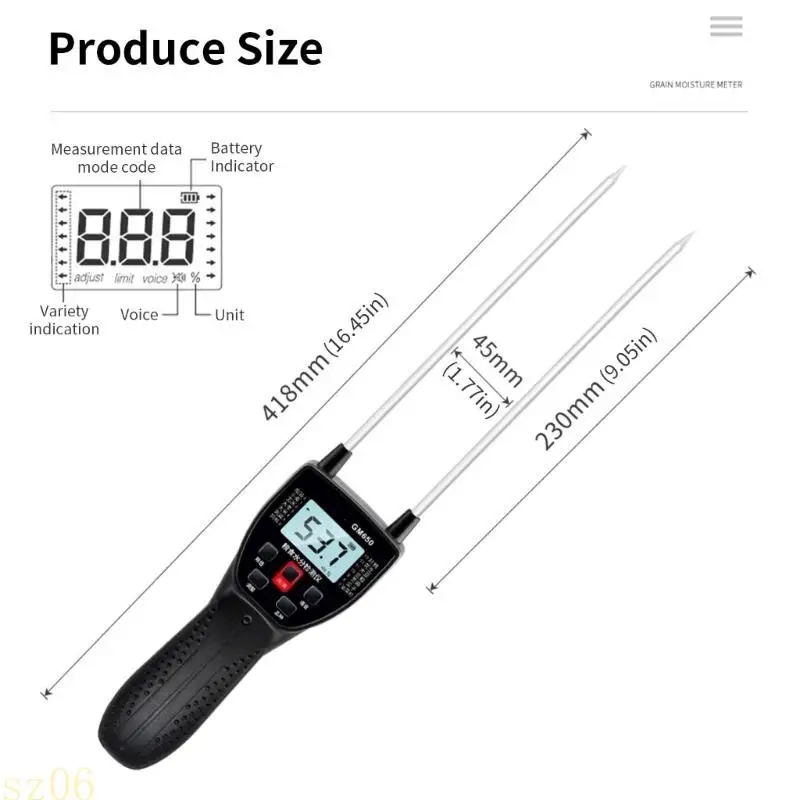 

Q2Q4 Grains Humidity Meter Digital Grains Meter Double Probes for Wheat Corn Peanut