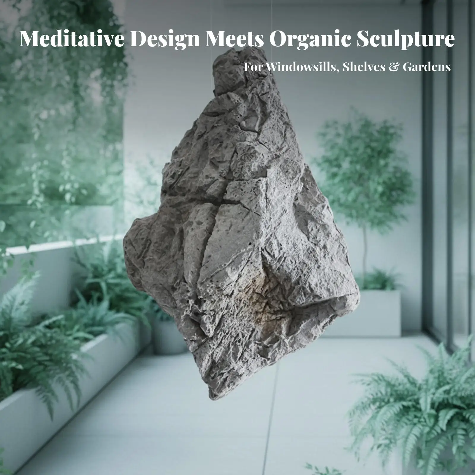 Realistic Hanging Stone Ornament Landscape Faux Rock PU Finish with Line for Terrarium Garden Window Creative Home Styling