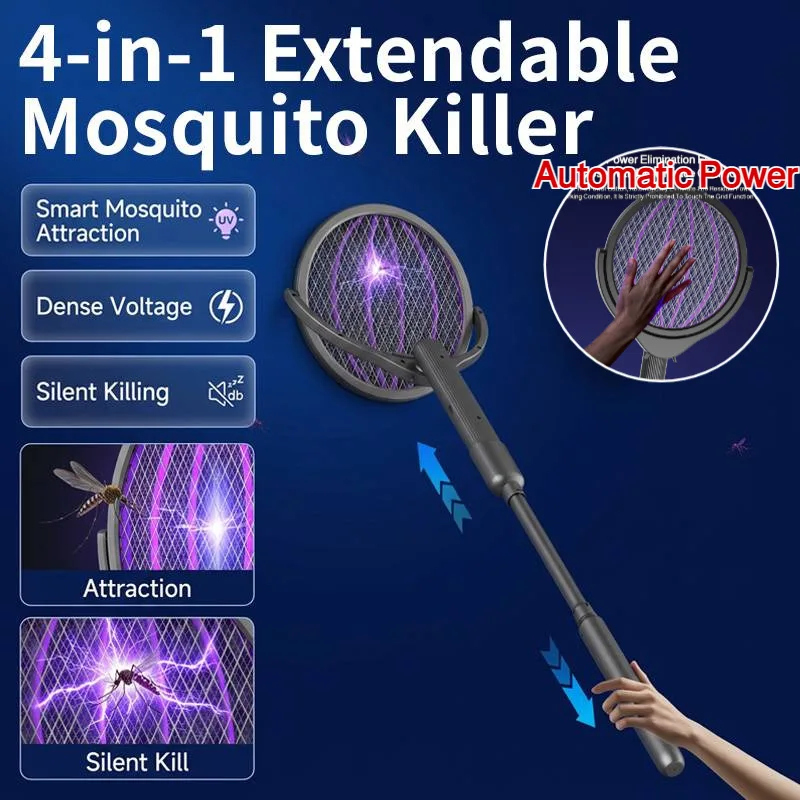 Telescopic Rotatable Mosquito Swatter with UV Luring Light Foldable Wall Mount Mosquito Zapper USB-C Rechargeable for Camp Home