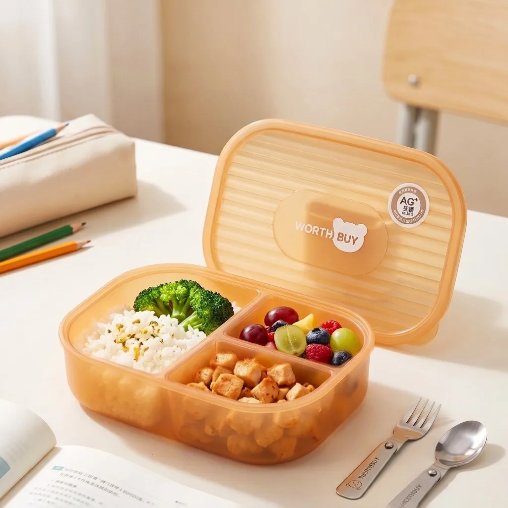Japanese Plastic Bento Box Kids Adults Lunch Box for School 3 Compartment Microwavable Meal Prep Food Storage Snack Containers