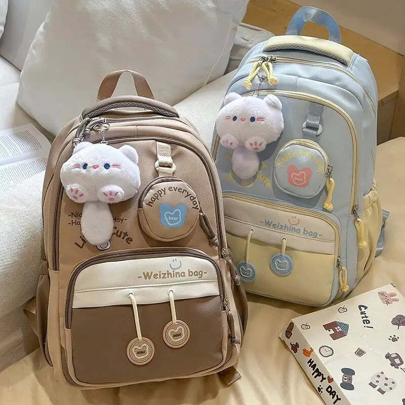 New Style For Girls In Junior High And Elementary School, Cat-Themed, Large Capacity, Multi-Compartment, Dopamine Color Scheme