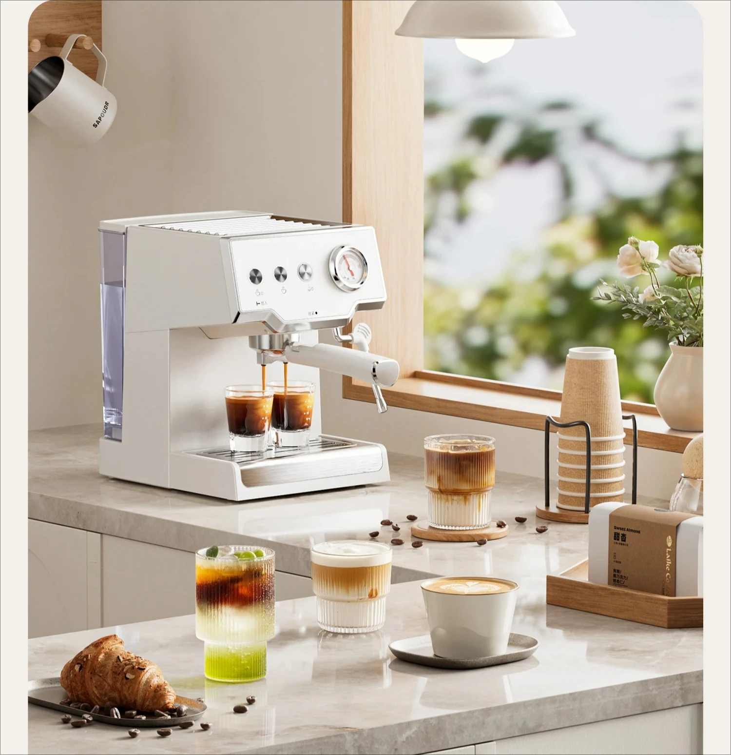 Italian-style Small Steam Milk Frother and Espresso Machine Coffee Maker Machine