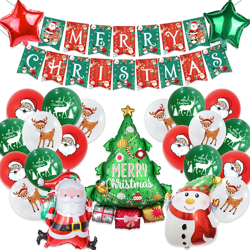 

Marry Christmas Christmas Santa Claus Festive Rendering Atmosphere Articles Balloon Aluminum Membrane Flag Suit