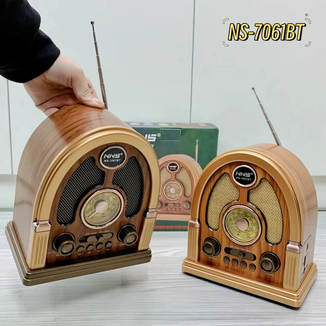 جديد خمر خشبية NS-7061BT مكبر الصوت اللاسلكي المحمولة 3-الفرقة هوائي خارجي راديو FM بطاقة USB مكبرات الصوت مشغل قابلة للشحن