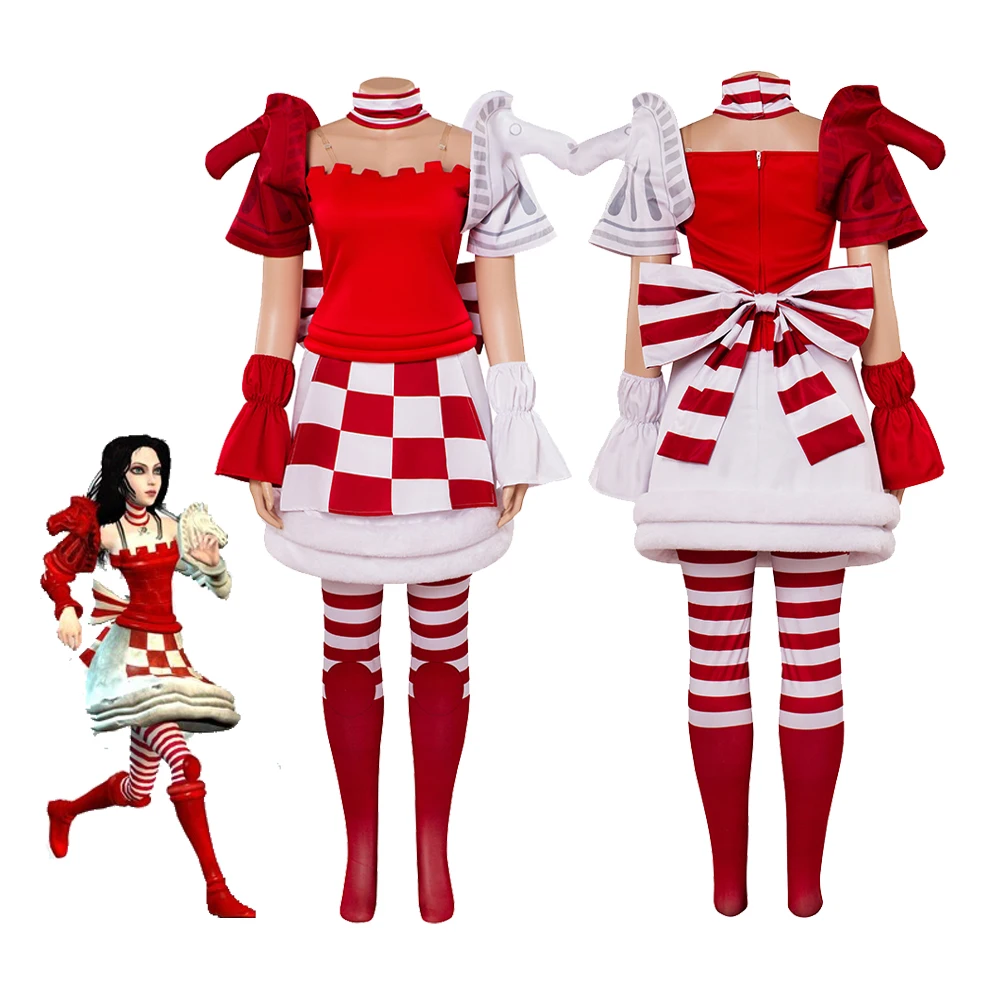 Game Alice Checkmate Dress Cosplay Costume Alice Liddell Chess-inspired Red Dress with Stockings Halloween Party Lolita Outfits