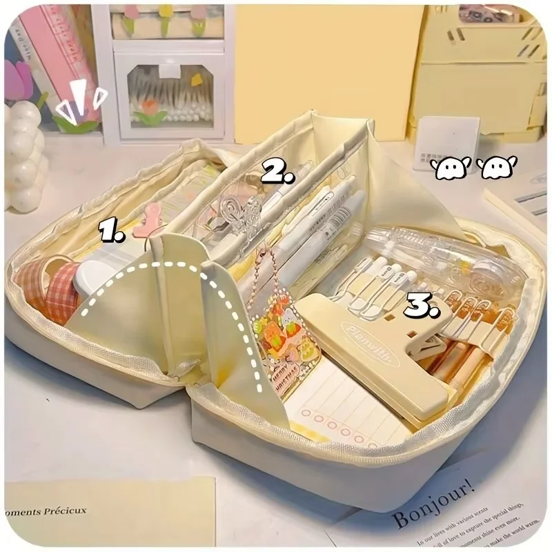 Пенал большой емкости, трансграничная коробка для канцелярских принадлежностей, простой сплошной цвет, ощущение высокого класса, сумка для канцелярских принадлежностей для начальной школы