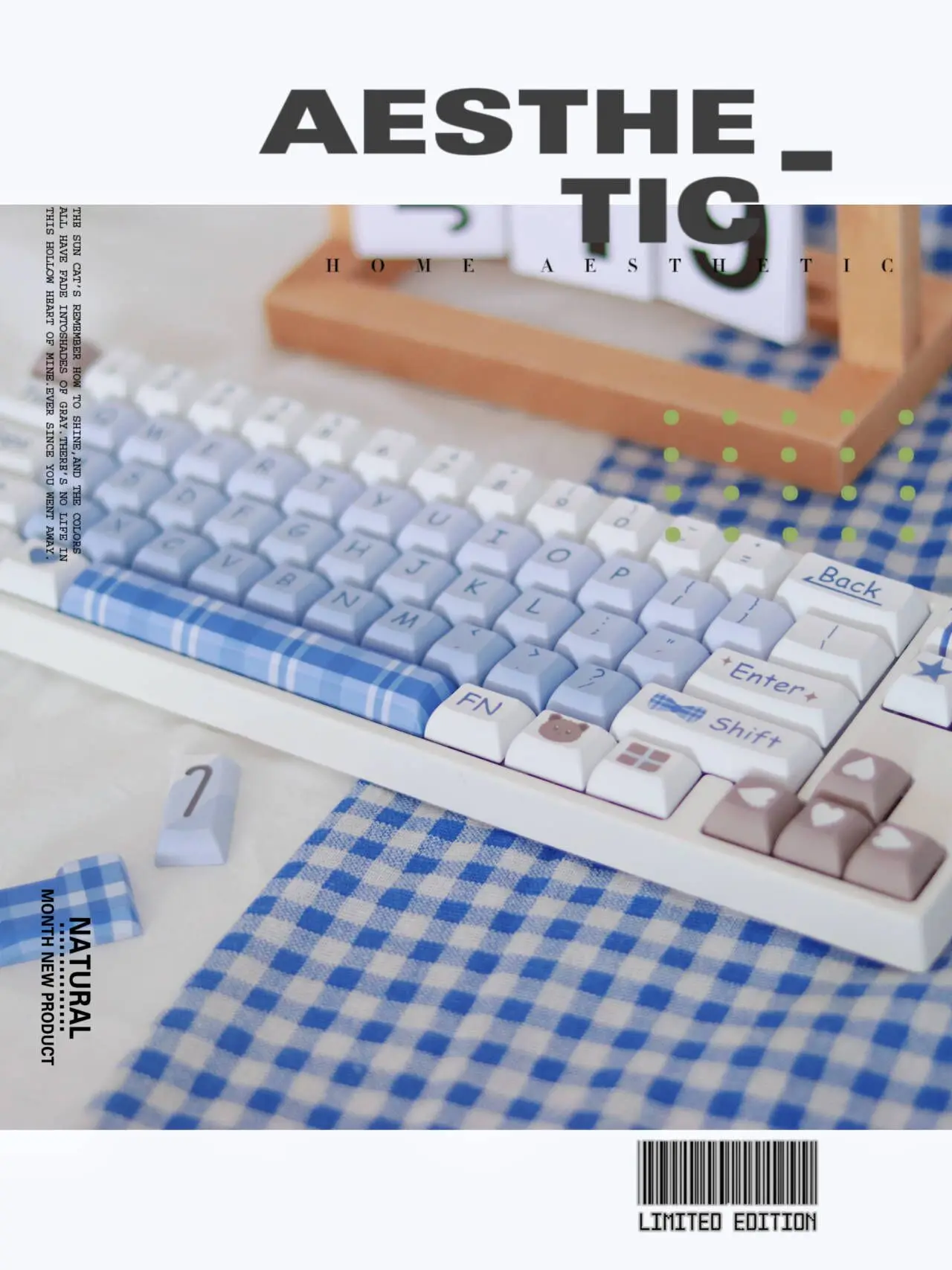 

140-Key Gentleman Bear Keycap Pbt Sublimation Mechanical Keyboard Personality Cute Keys Kca Small Full Set Of Blue Plaid Keycaps