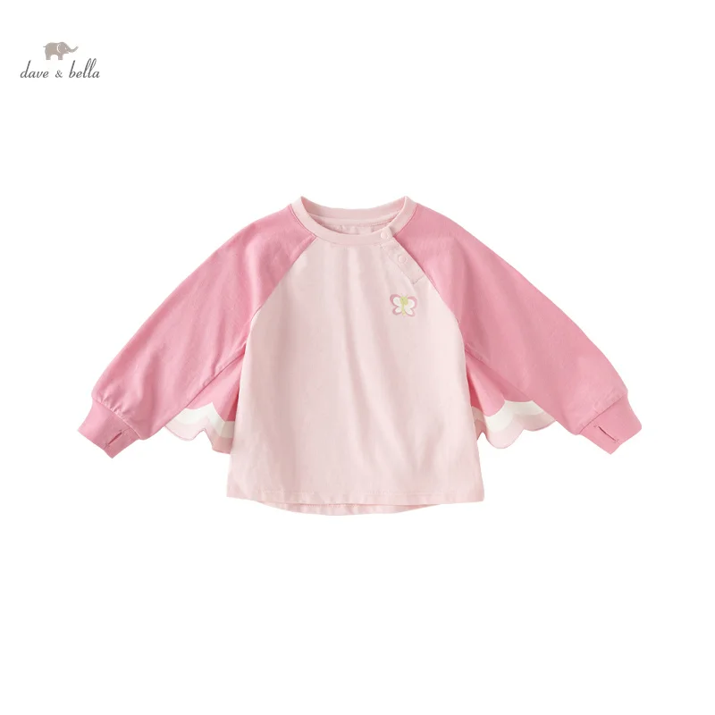 Dave Bella 2024 New Spring Girls Baby T-Shirt Children Cotton Casual Fashion Cute Long Sleeves Undershirt Little Wings DB1248544