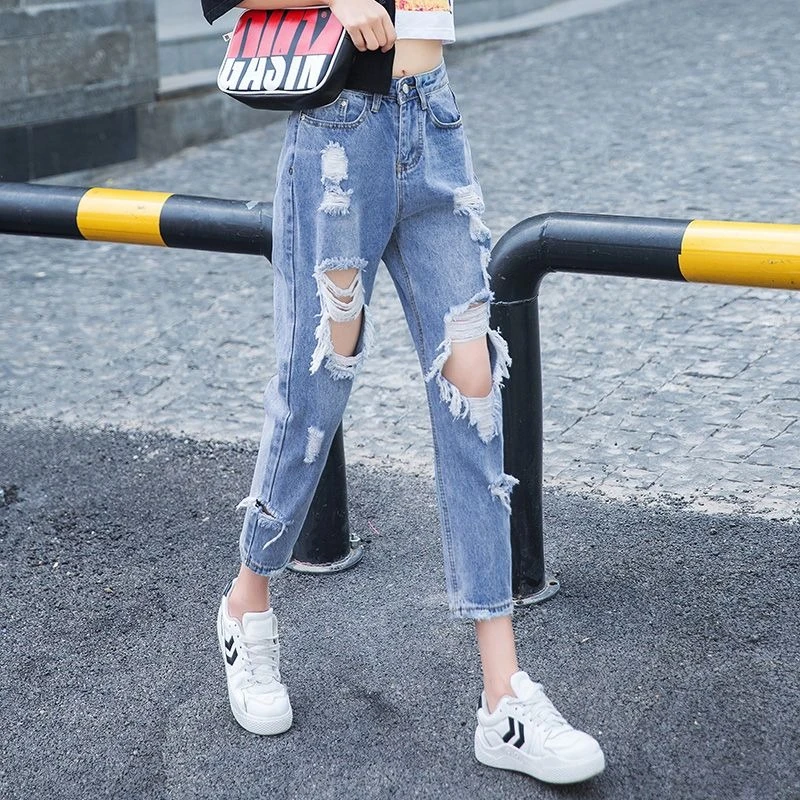 

Women's Baggy Straight Leg Jeans Distressed High Waist Ankle Length Denim Pants Summer 2026 New Streetwear Trend