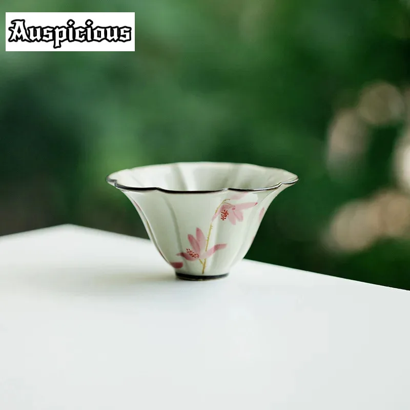 

2pc/set Pure Hand-painted Peach Flower Art Ceramic Teacup Creative Petal Master Cup Small Single Tea Bowl Kung Fu Teaware 30ml