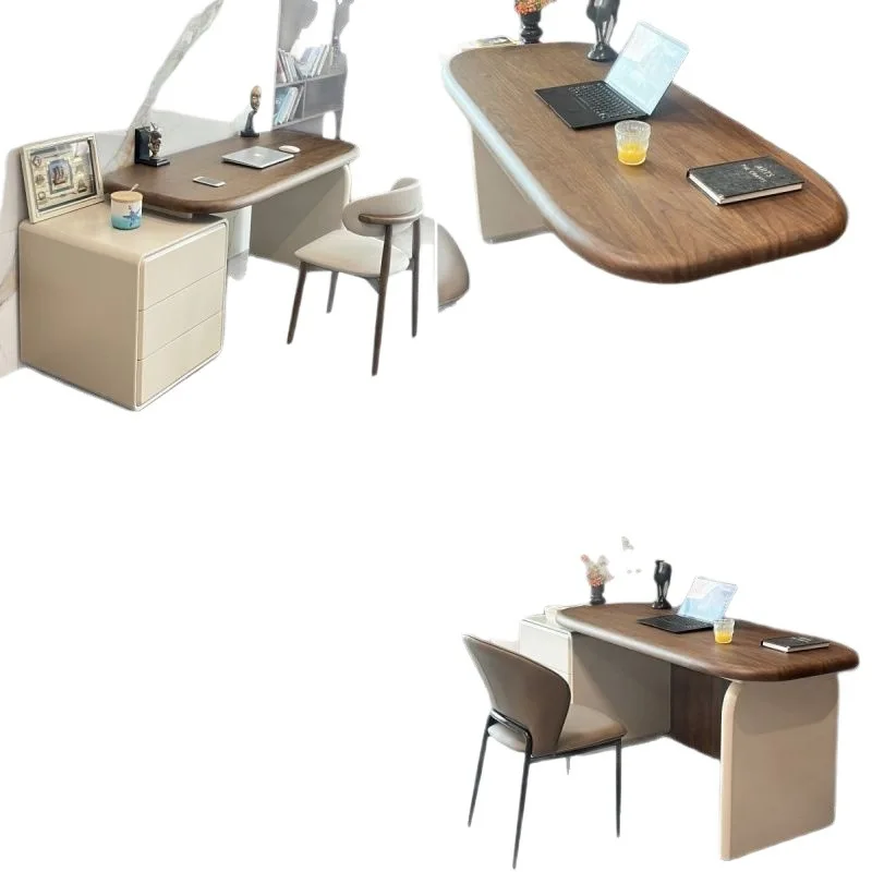 مكتب من الخشب الصلب، مكتب كمبيوتر للدراسة المنزلية، غرفة نوم قابلة للسحب، طراز كريمي بسيط