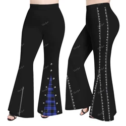 Women's Casual Pants 3D Pentagram Plaid Button Rivet Denim Printed Trousers Plus Size Graphic Flare Pant