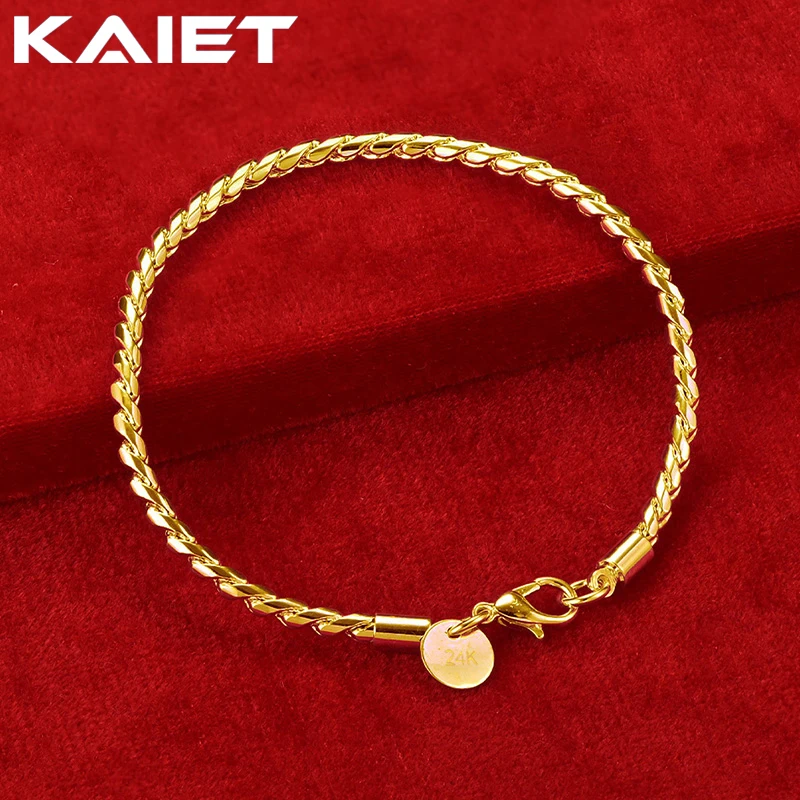 

KAIET 925 Sterling Silver 4mm Rope Chain Bracelet Plated With 18K Gold Wedding Party For Women Charm Fine Jewelry